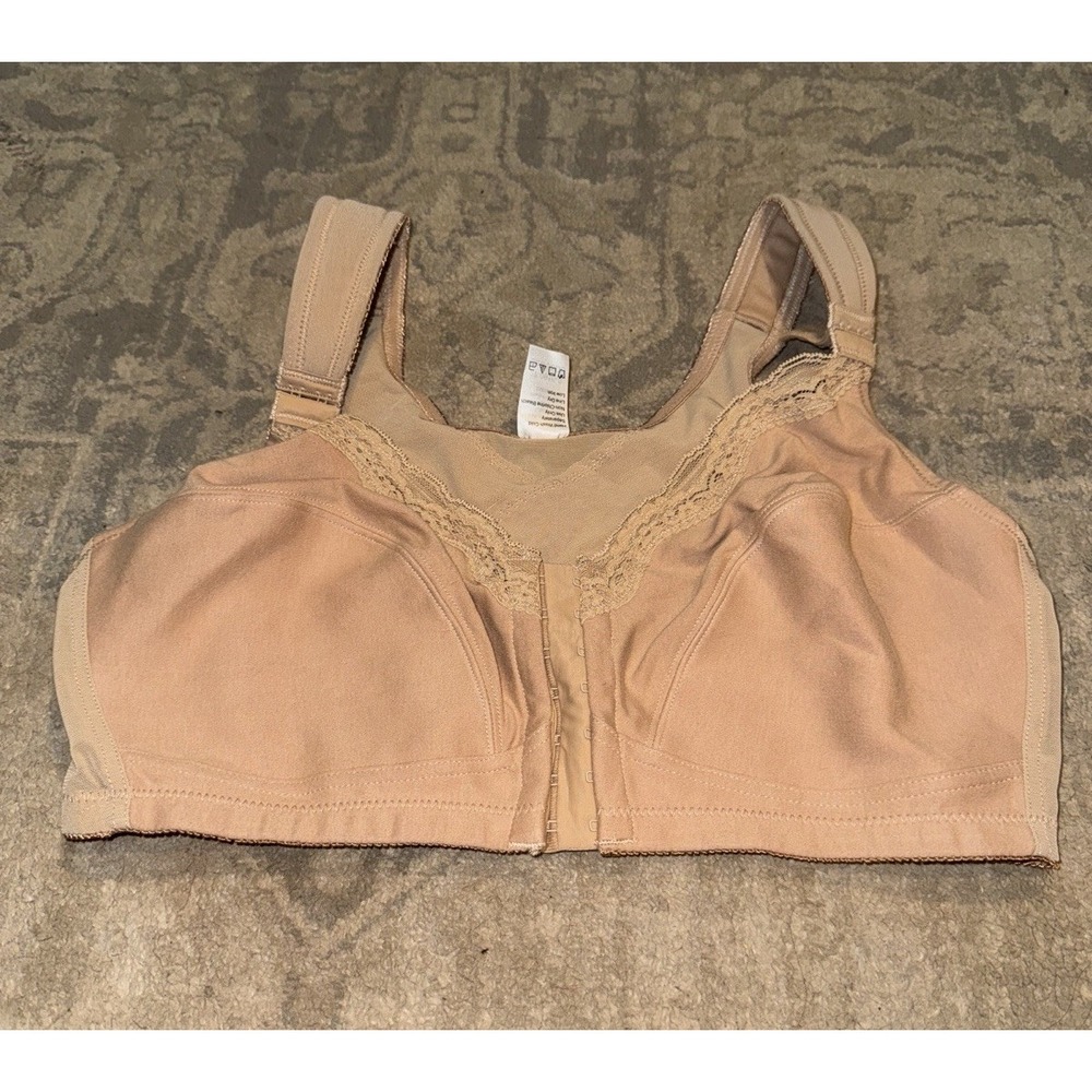 Comfort Choice 38DD Soft Cup Front Hook Bra Wireless Beige Mesh‎ Back 92234
